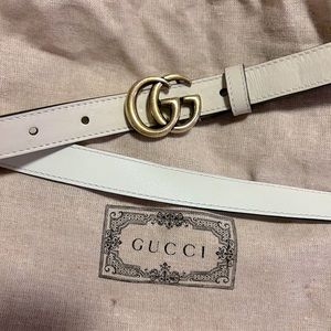 Gucci LEATHER BELT WITH DOUBLE G BUCKLE thin belt with dust bag